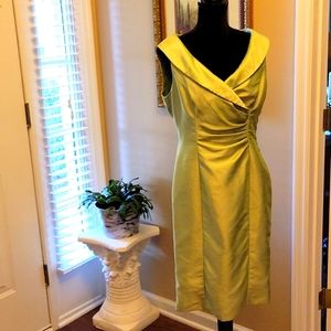 Kim Rogers soft lime green portrait collar sleeveless fully lined dress 10 …EUC